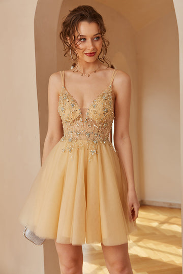 Spaghetti Straps Robe de Cocktail avec Appliques